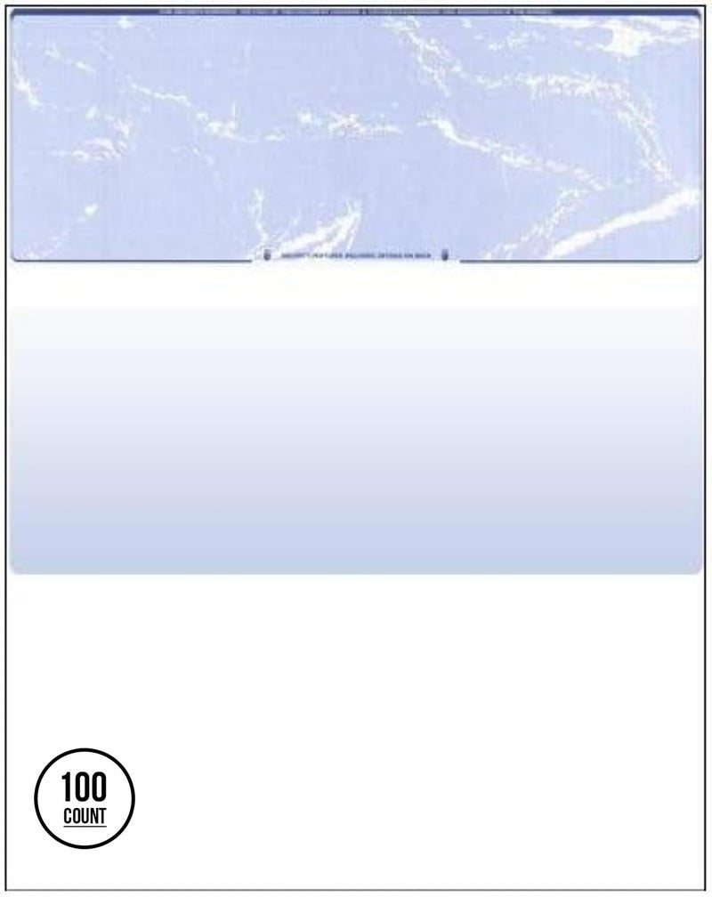 Compuchecks Blank Check Paper - 100 Business Checks Compatible with QuickBooks, Versacheck and laser, inkjet printers - Check stock on top and Paycheck Stub on Bottom (Blue Marble) - Image 1